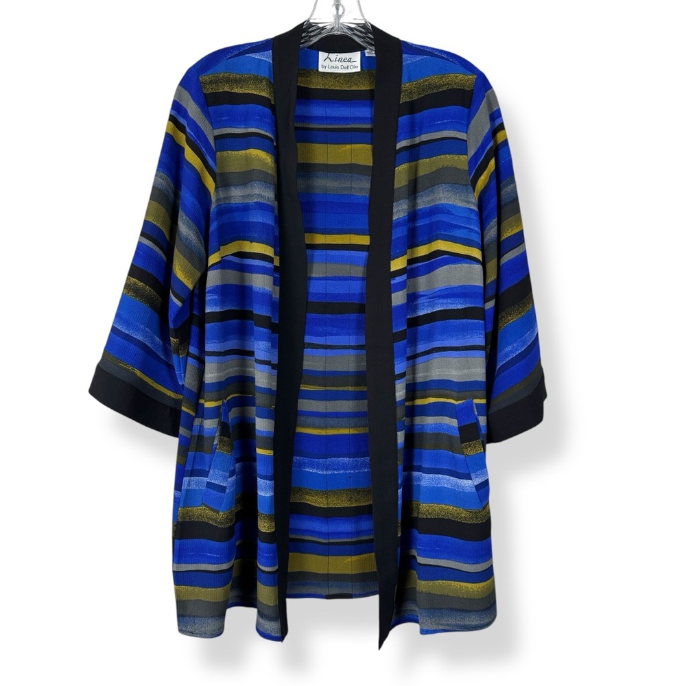 Linea by Louis Dell’Olio Cardigan Womens Size XS Blue‎ Striped Pockets